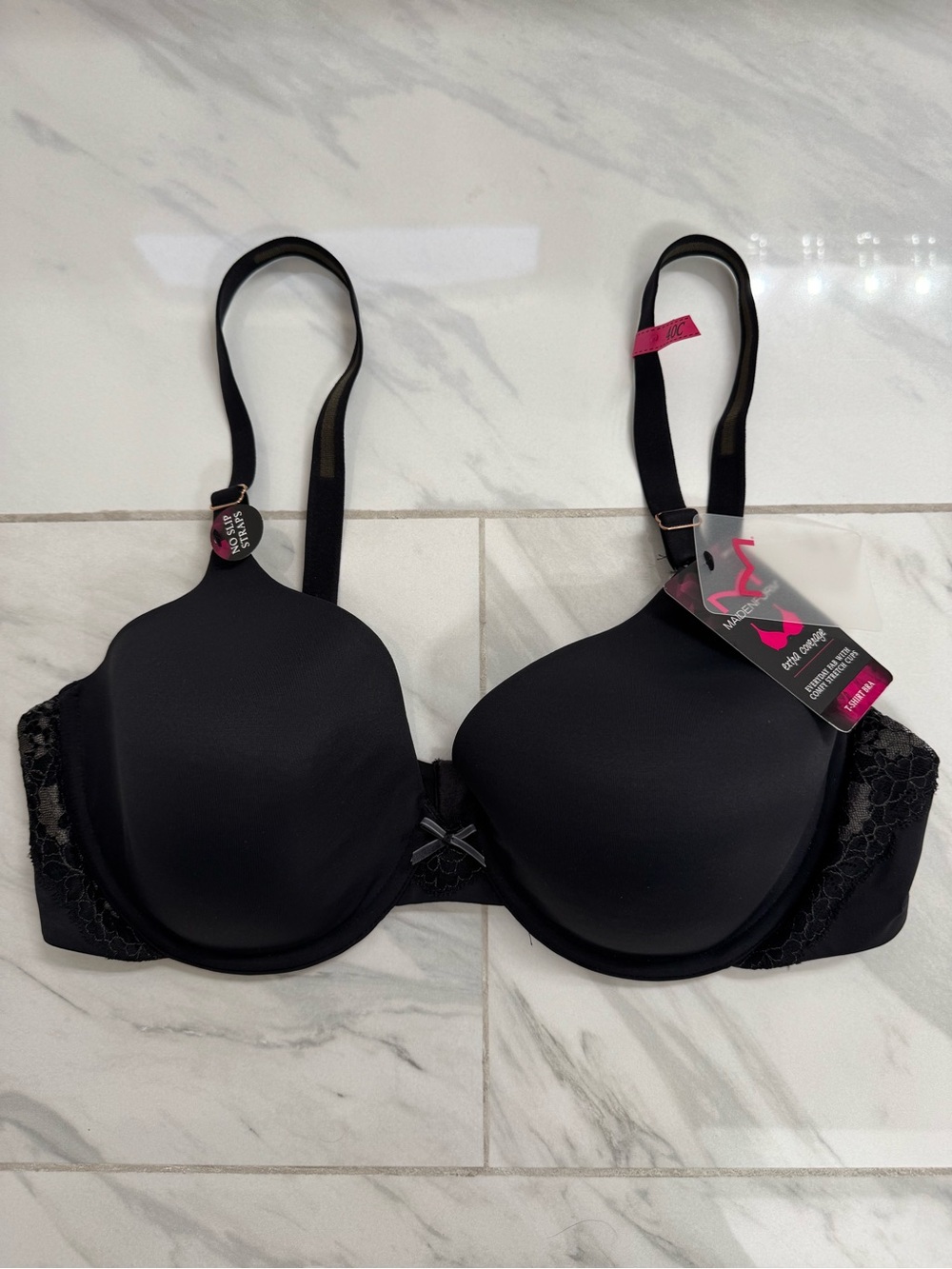 Maidenform Extra Coverage T-Shirt Bra 40C Black w/ Lace